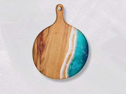 Turquoise Ocean Resin Art - Round Serving Board