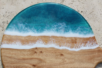 Turquoise Ocean Resin Art - Round Serving Board