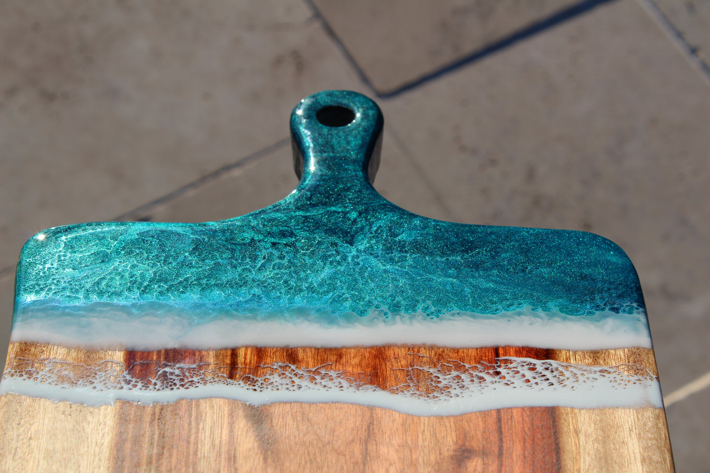 Ocean Art Resin Cheese Board with handle - Turquoise