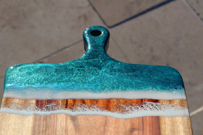 Ocean Art Resin Cheese Board with handle - Turquoise