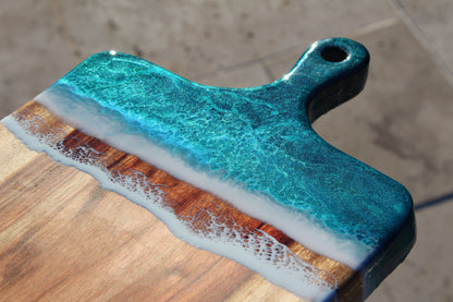 Ocean Art Resin Cheese Board with handle - Turquoise