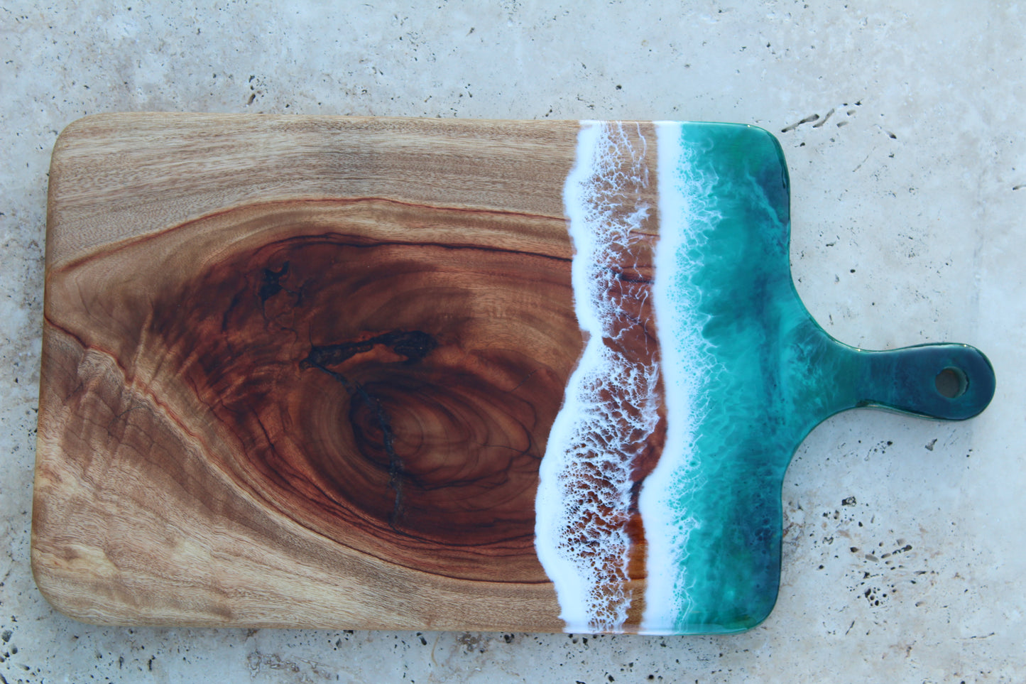 Ocean Art Resin Cheese Board with handle - Emerald Green