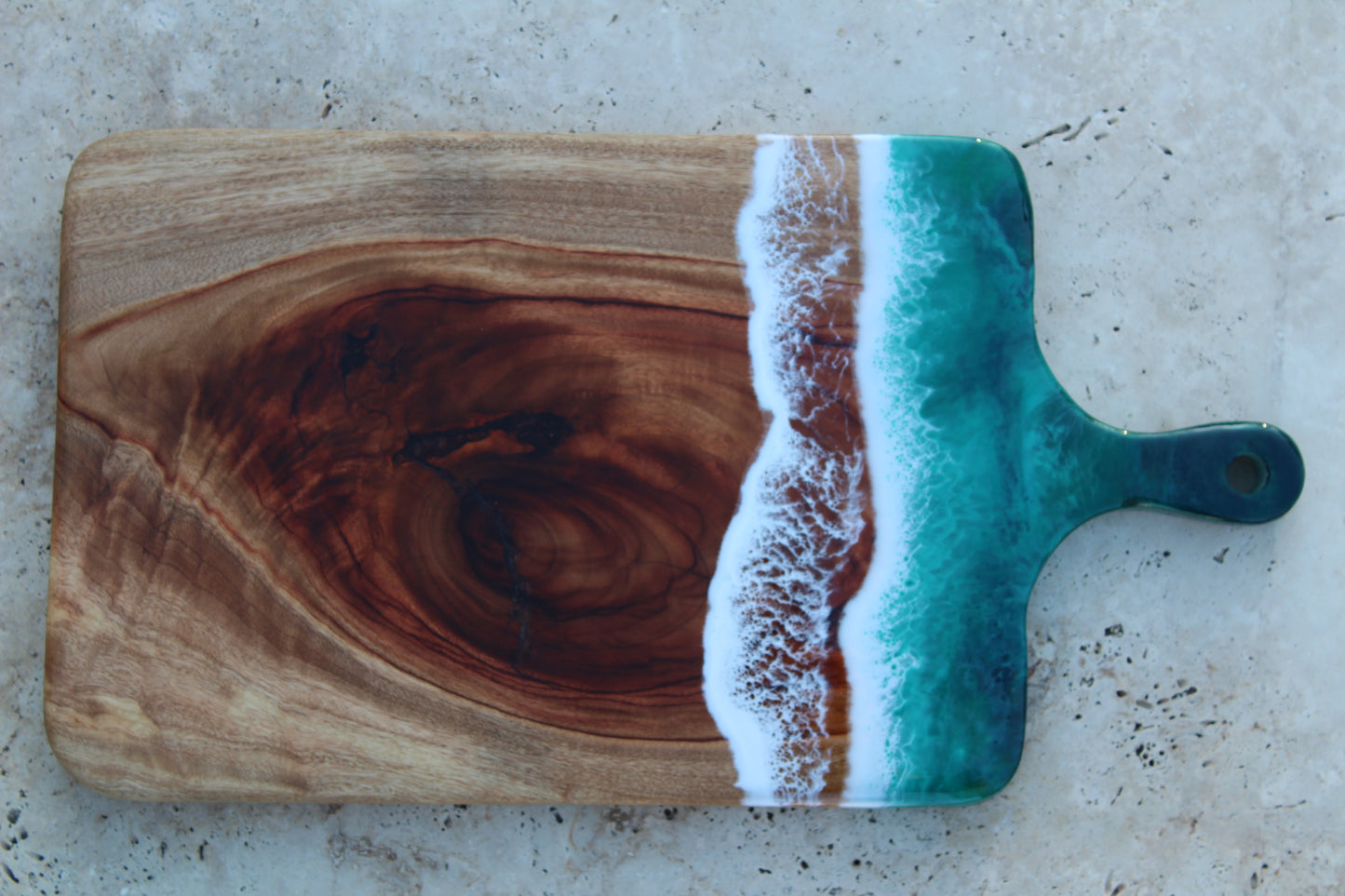 Ocean Art Resin Cheese Board with handle - Emerald Green