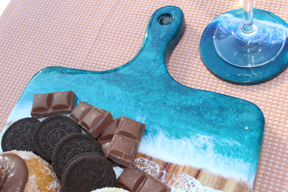 Ocean Art Resin Cheese Board with handle - Turquoise