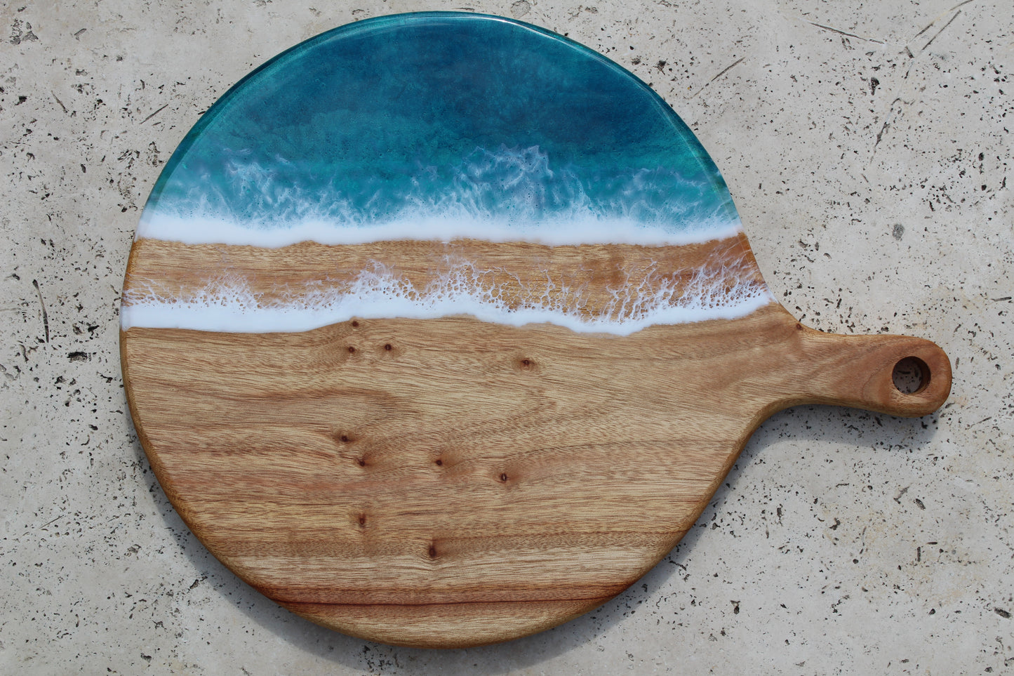 Turquoise Ocean Resin Art - Round Serving Board