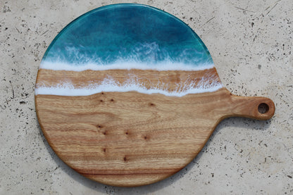 Turquoise Ocean Resin Art - Round Serving Board